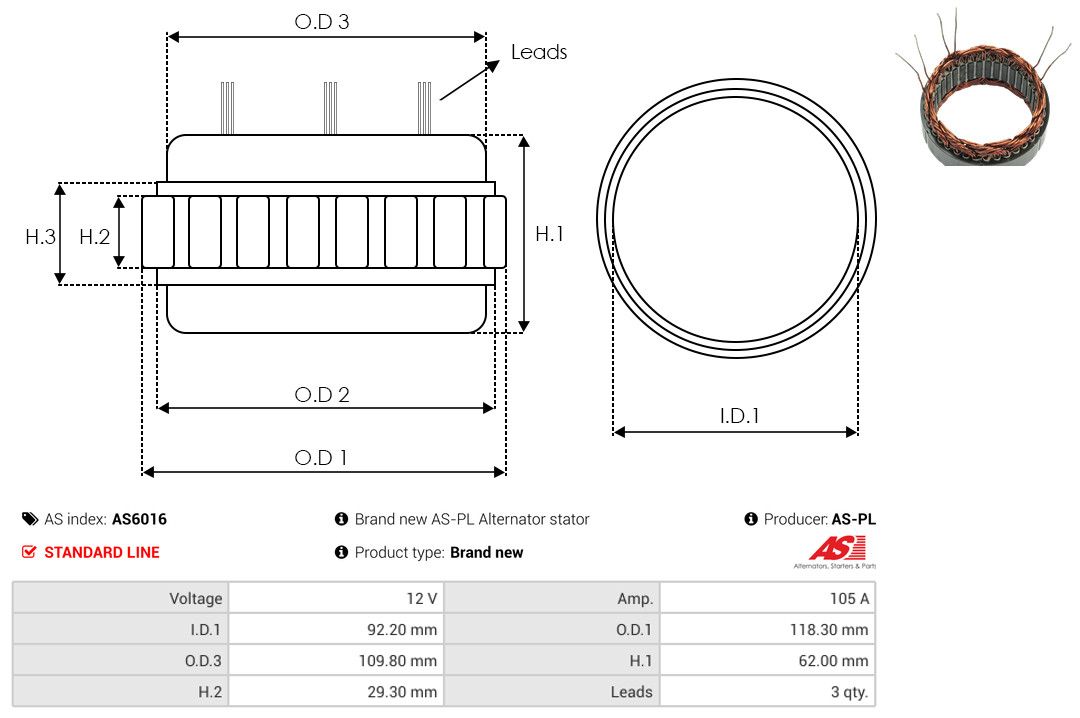 Levně Stator, generátor AS-PL AS6016