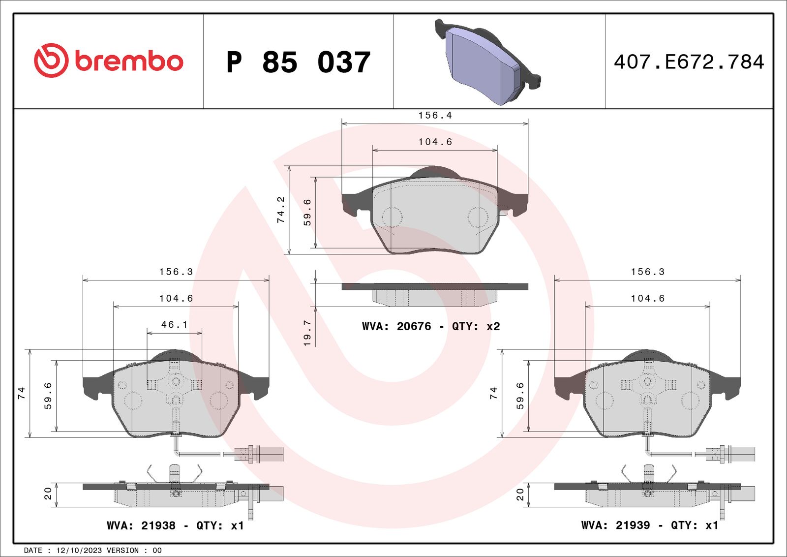 Sada brzdových platničiek kotúčovej brzdy BREMBO P 85 037