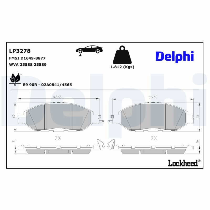 Sada brzdových destiček, kotoučová brzda DELPHI LP3278