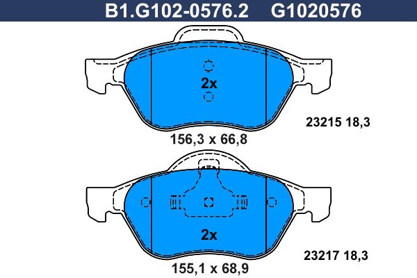 Zestaw klocków hamulcowych, hamulce tarczowe GALFER B1.G102-0576.2