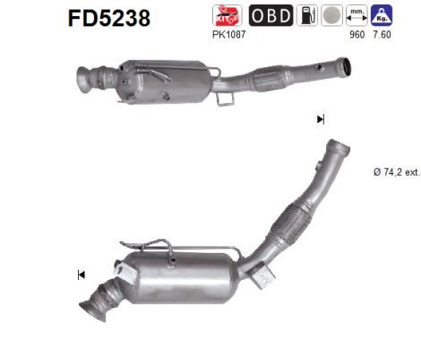 Filtr sadzy / filtr cząstek stałych, układ wydechowy AS FD5238