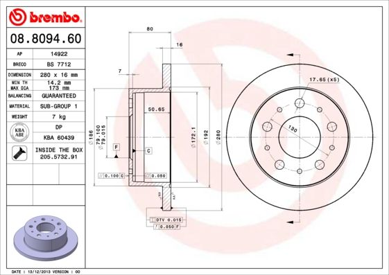 Tarcza hamulcowa BREMBO 08.8094.60