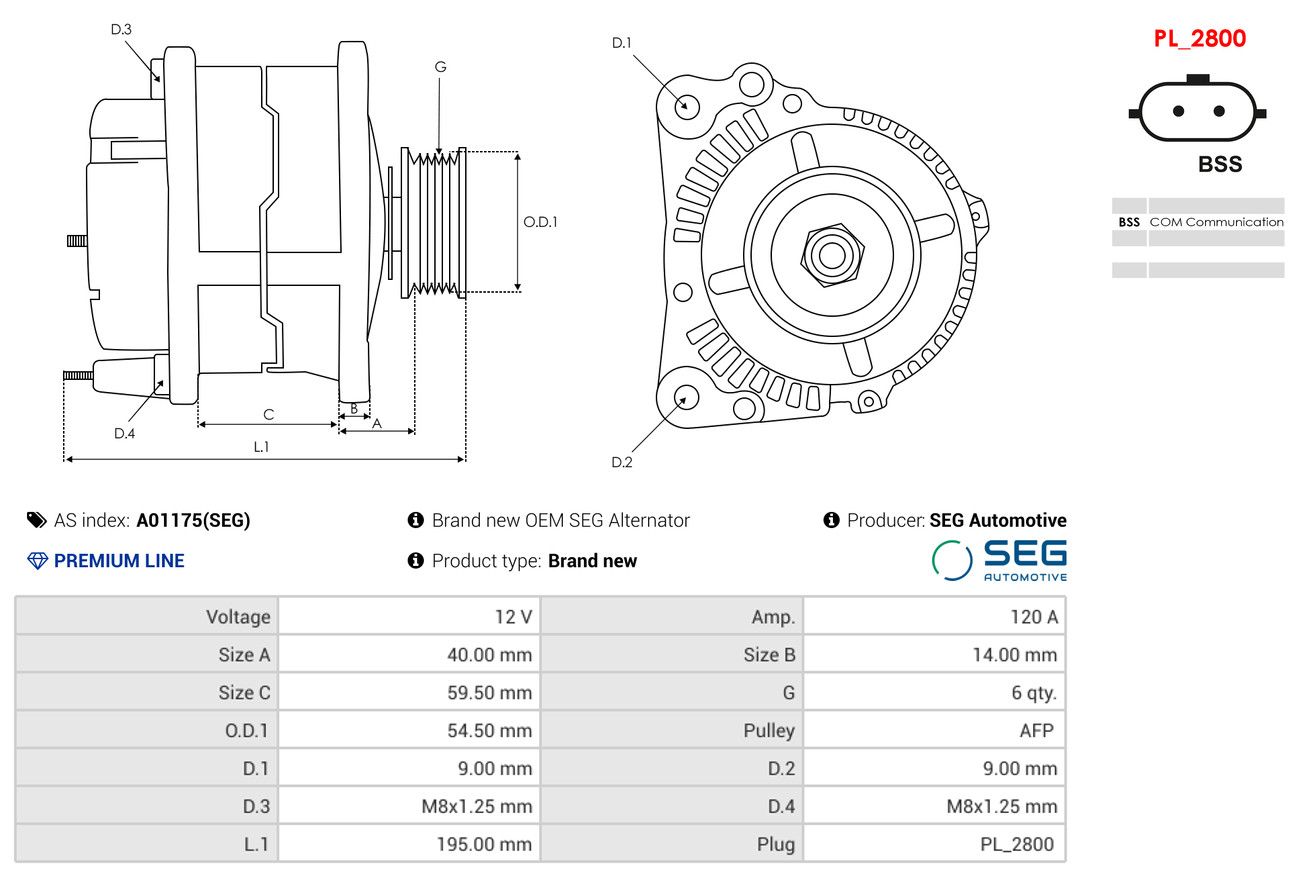 Alternator AS-PL A01175(SEG)
