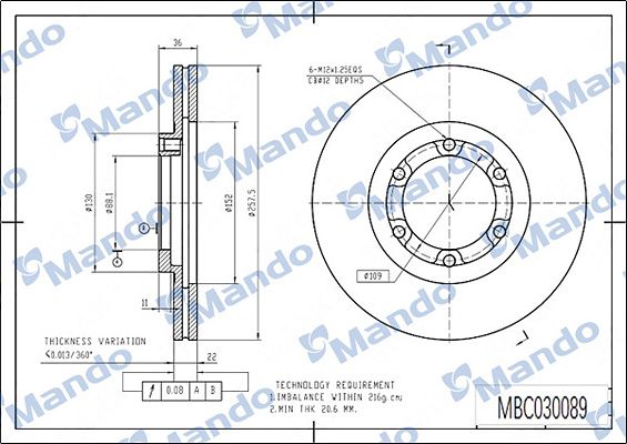 Tarcza hamulcowa MANDO MBC030089