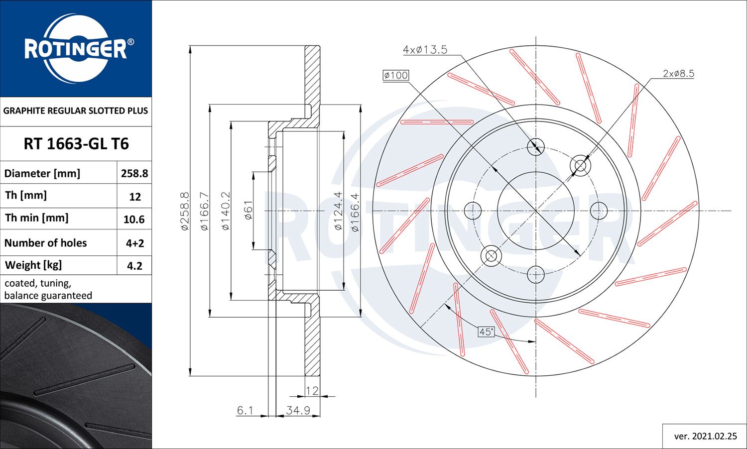 Tarcza hamulcowa ROTINGER RT 1663-GL T6