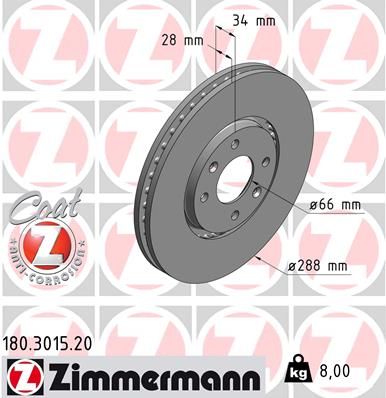 Brzdový kotouč ZIMMERMANN 180.3015.20