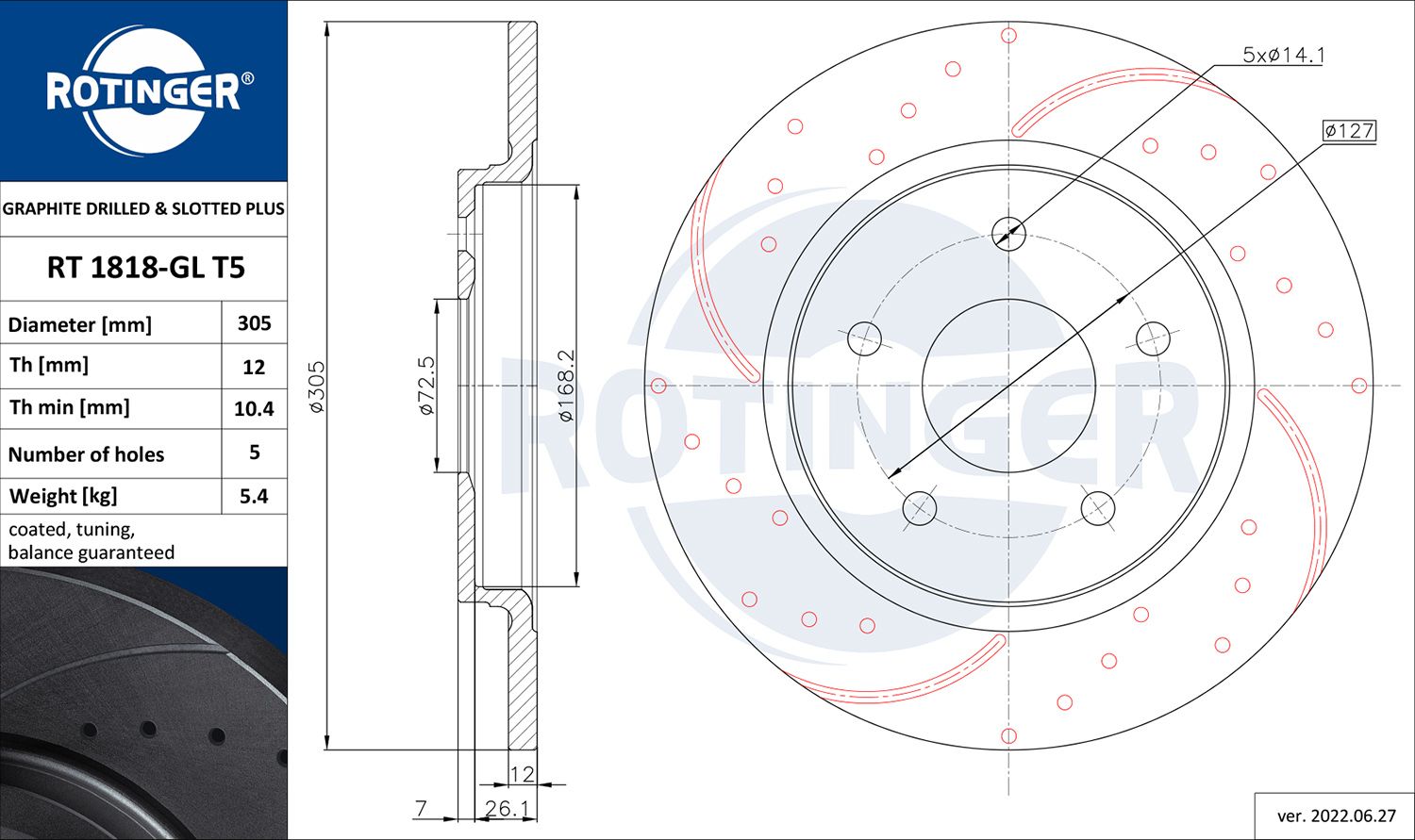Tarcza hamulcowa ROTINGER RT 1818-GL T5