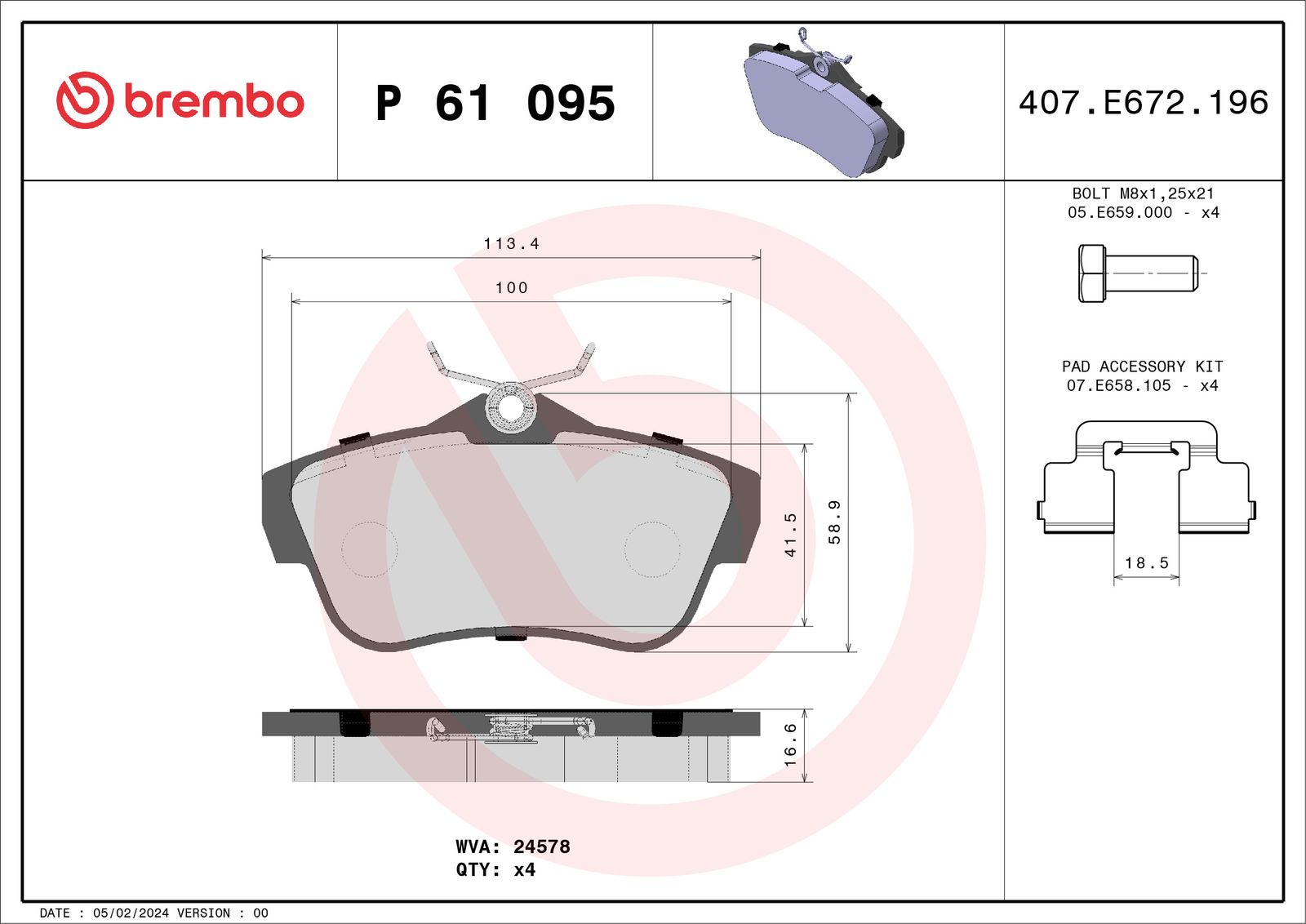 Sada brzdových platničiek kotúčovej brzdy BREMBO P 61 095