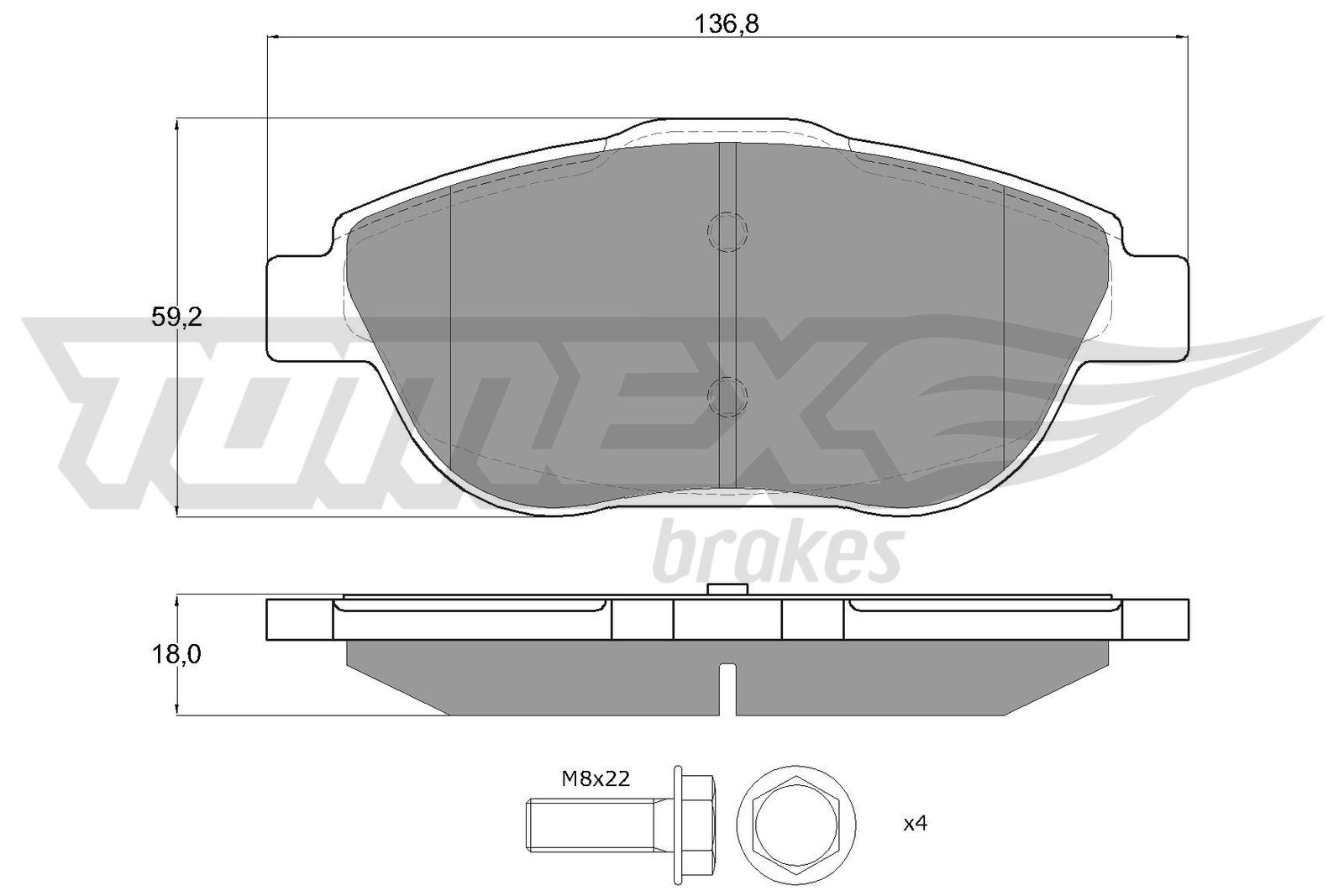 Sada brzdových destiček, kotoučová brzda TOMEX Brakes 16-25