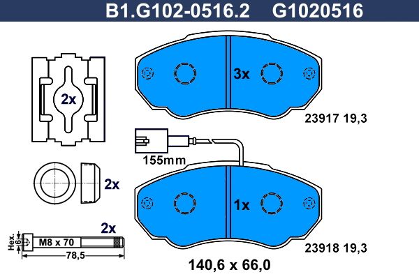 Zestaw klocków hamulcowych, hamulce tarczowe GALFER B1.G102-0516.2