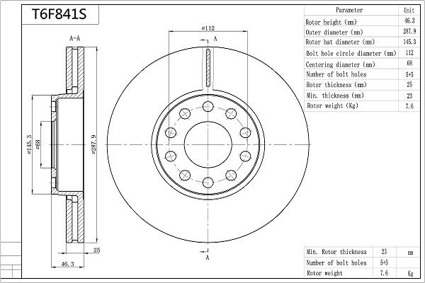 Tarcza hamulcowa AISIN T6F841S