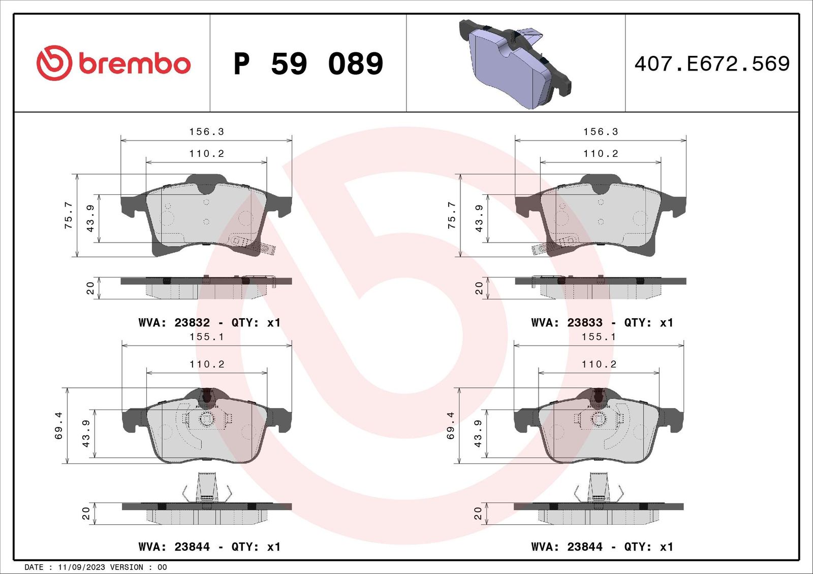 Sada brzdových platničiek kotúčovej brzdy BREMBO P 59 089