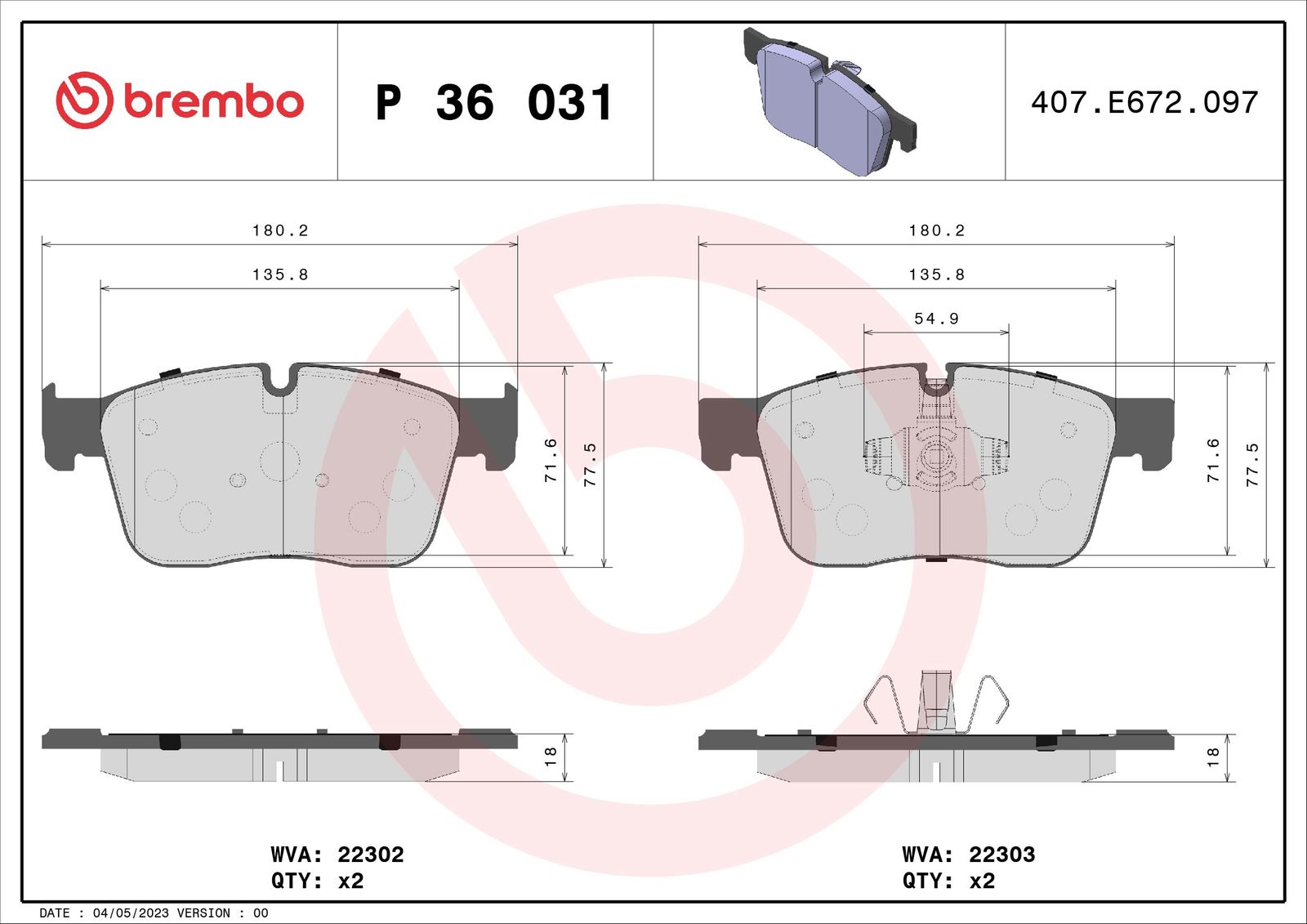 Sada brzdových platničiek kotúčovej brzdy BREMBO P 36 031
