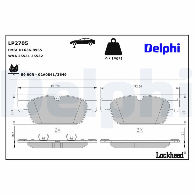 Sada brzdových destiček, kotoučová brzda DELPHI LP2705