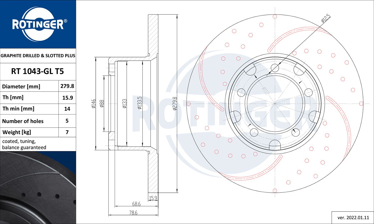 Tarcza hamulcowa ROTINGER RT 1043-GL T5