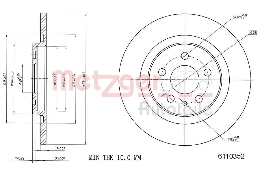 Tarcza hamulcowa METZGER AUTOTEILE 6110352