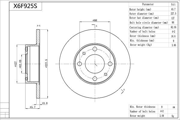 Tarcza hamulcowa AISIN X6F925S