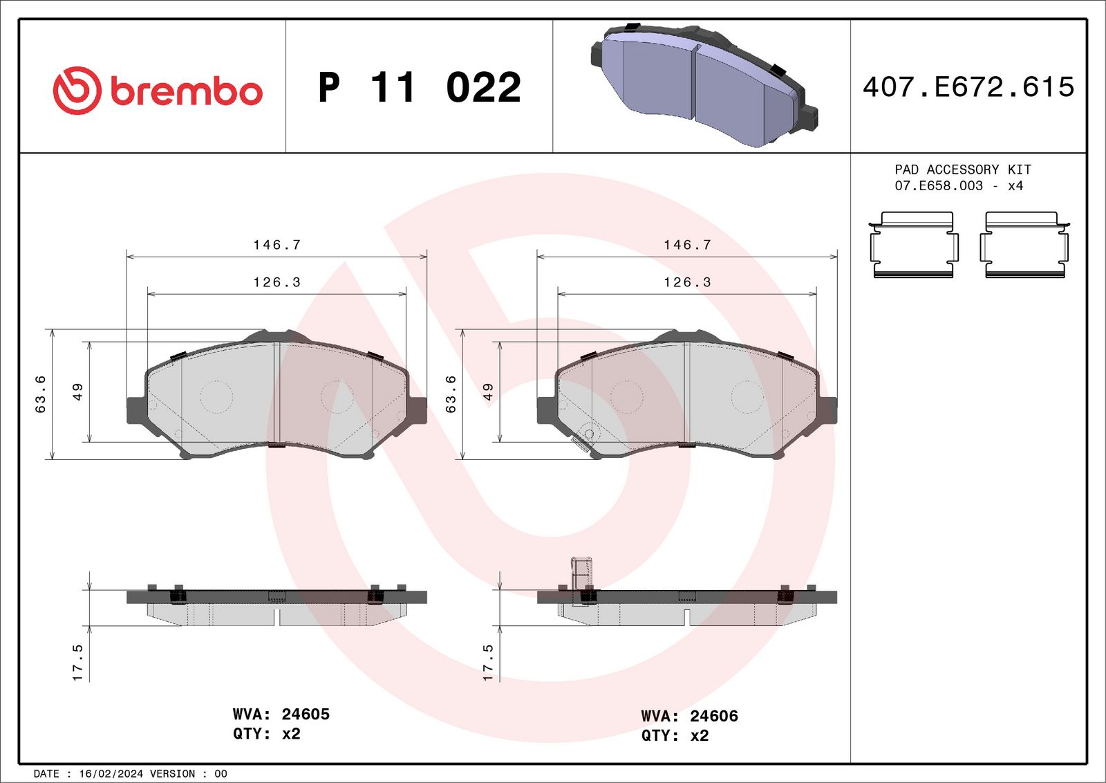 Sada brzdových destiček, kotoučová brzda BREMBO P 11 022