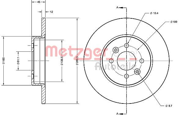 Tarcza hamulcowa METZGER AUTOTEILE 6110321