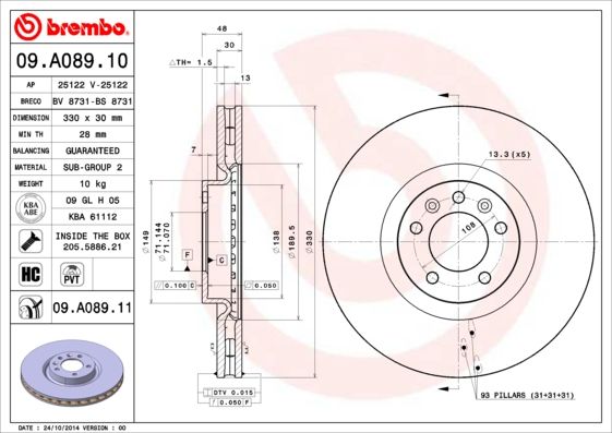 Tarcza hamulcowa BREMBO 09.A089.10