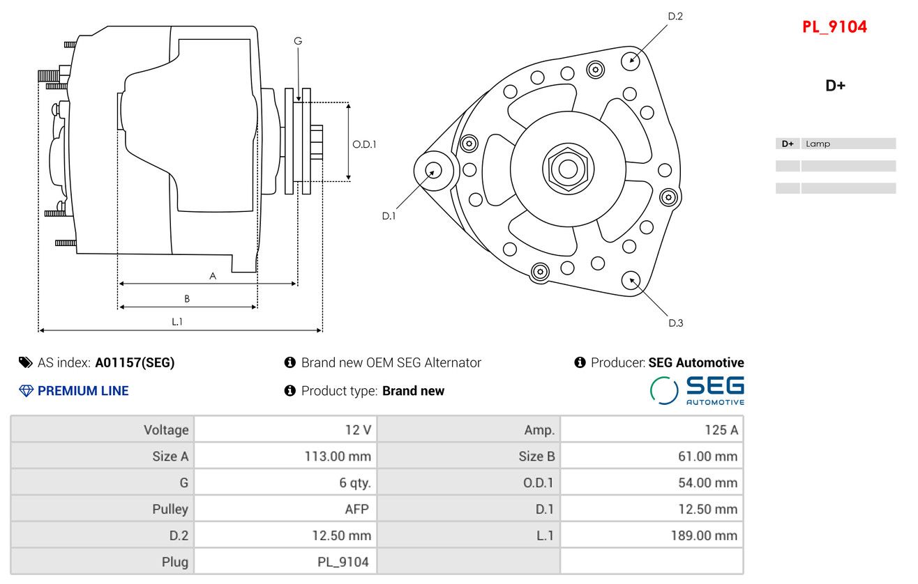 Alternator AS-PL A01157(SEG)