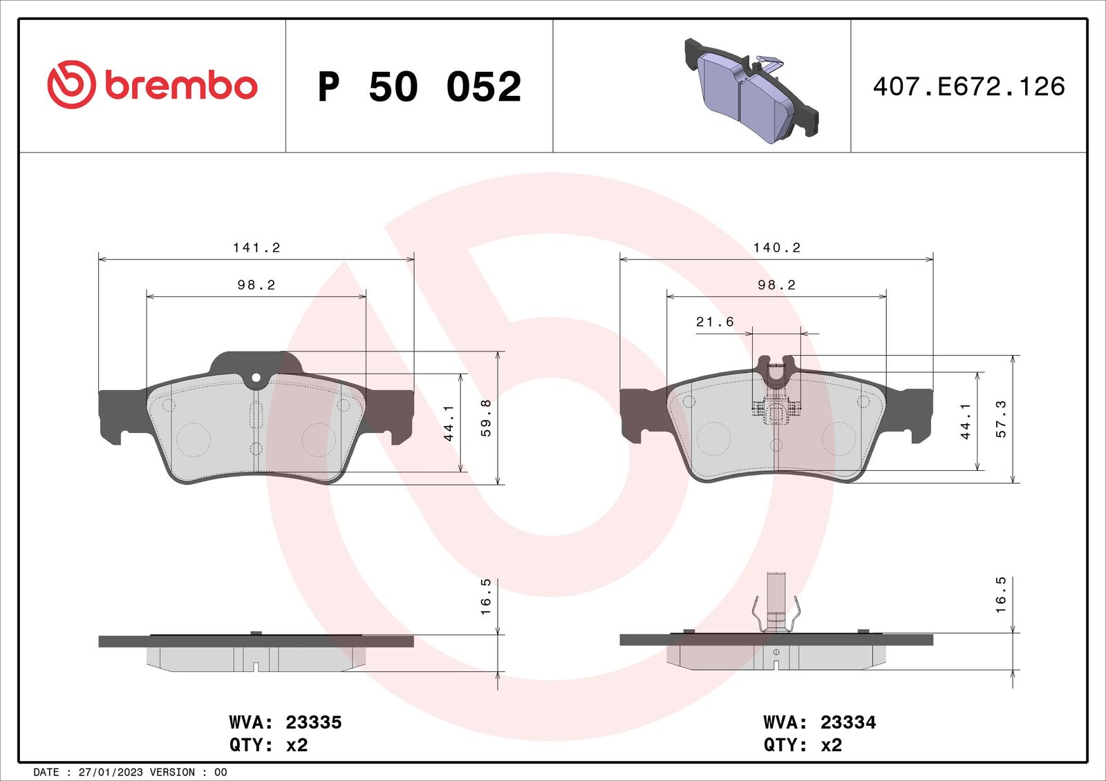 Sada brzdových platničiek kotúčovej brzdy BREMBO P 50 052
