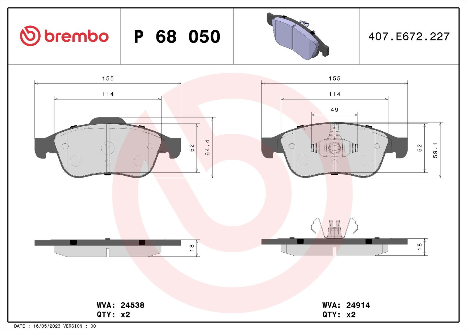 Sada brzdových platničiek kotúčovej brzdy BREMBO P 68 050X