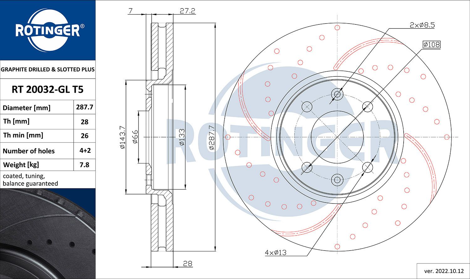Tarcza hamulcowa ROTINGER RT 20032-GL T5