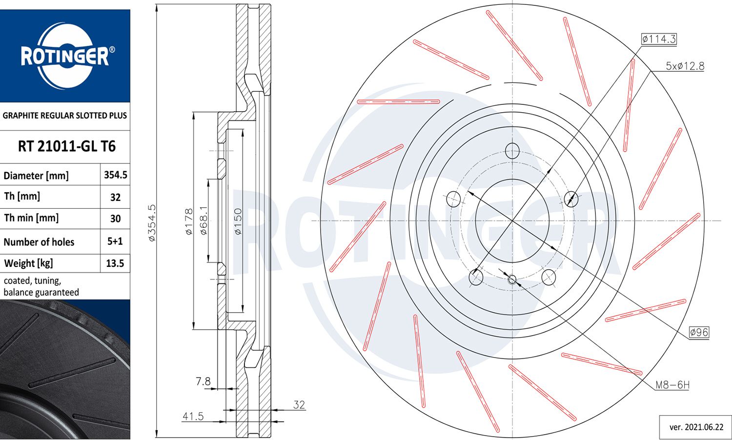 Tarcza hamulcowa ROTINGER RT 21011-GL T6