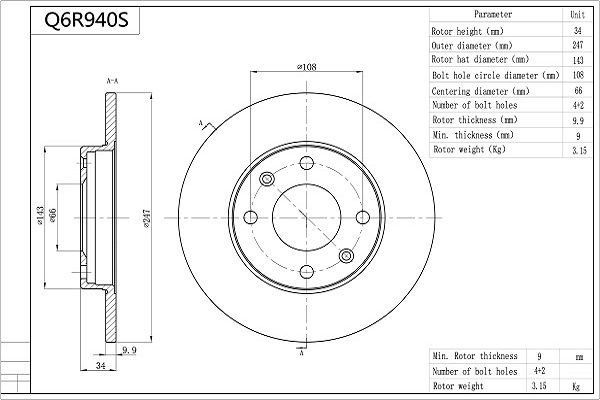 Tarcza hamulcowa AISIN Q6R940S