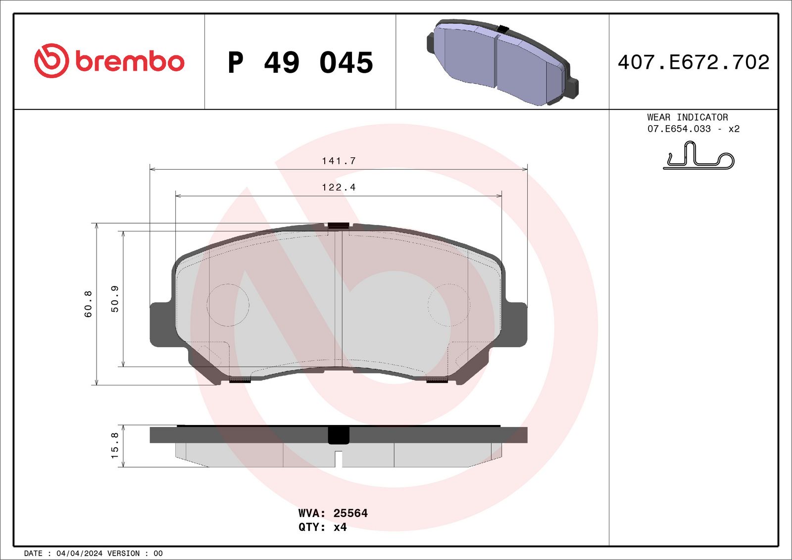 Sada brzdových platničiek kotúčovej brzdy BREMBO P 49 045X
