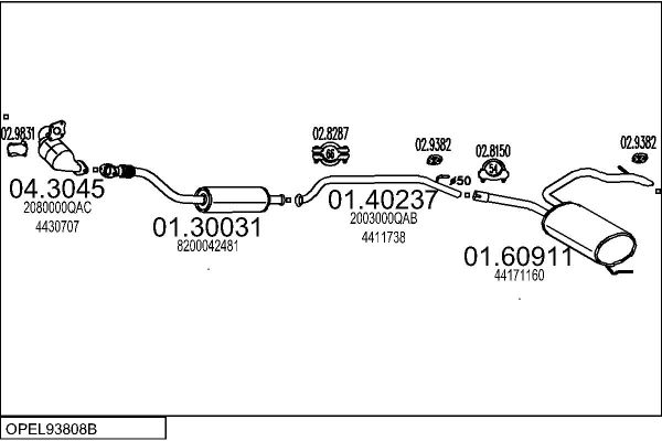 Układ wydechowy MTS OPEL93808B027518