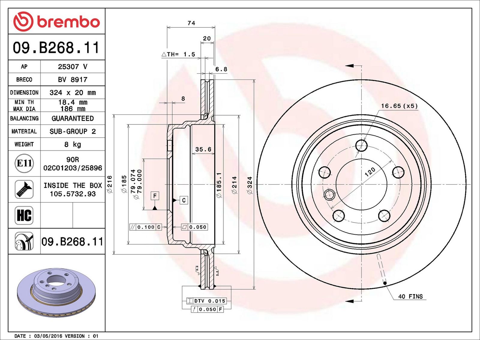 Levně Brzdový kotouč BREMBO 09.B268.11