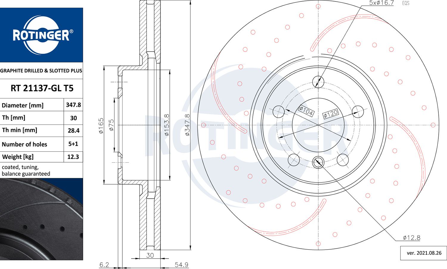 Disc frana ROTINGER GRAPHITE DRILLED & SLOTTED PLUS RT 21137-GL T5