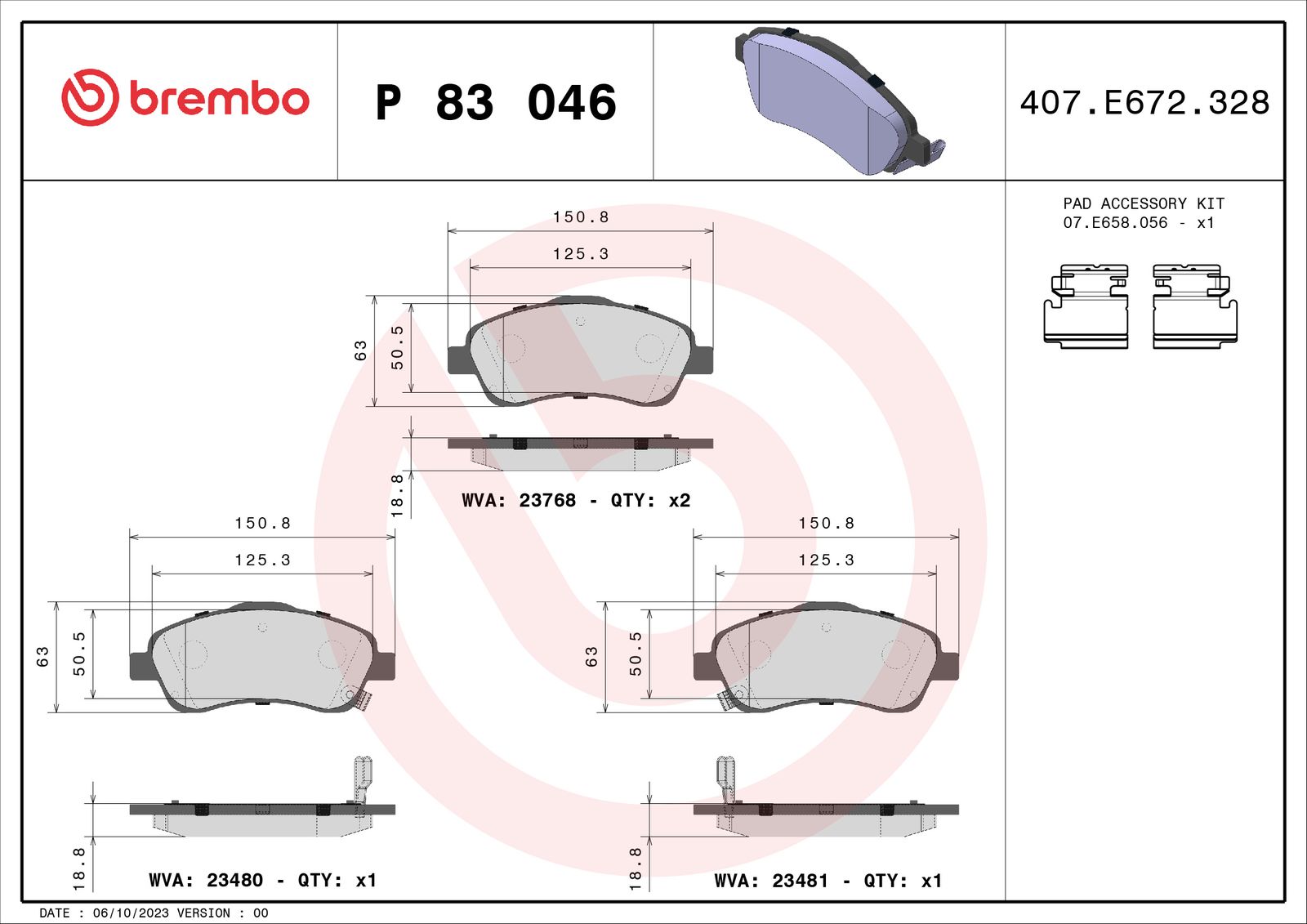 Sada brzdových platničiek kotúčovej brzdy BREMBO P 83 046