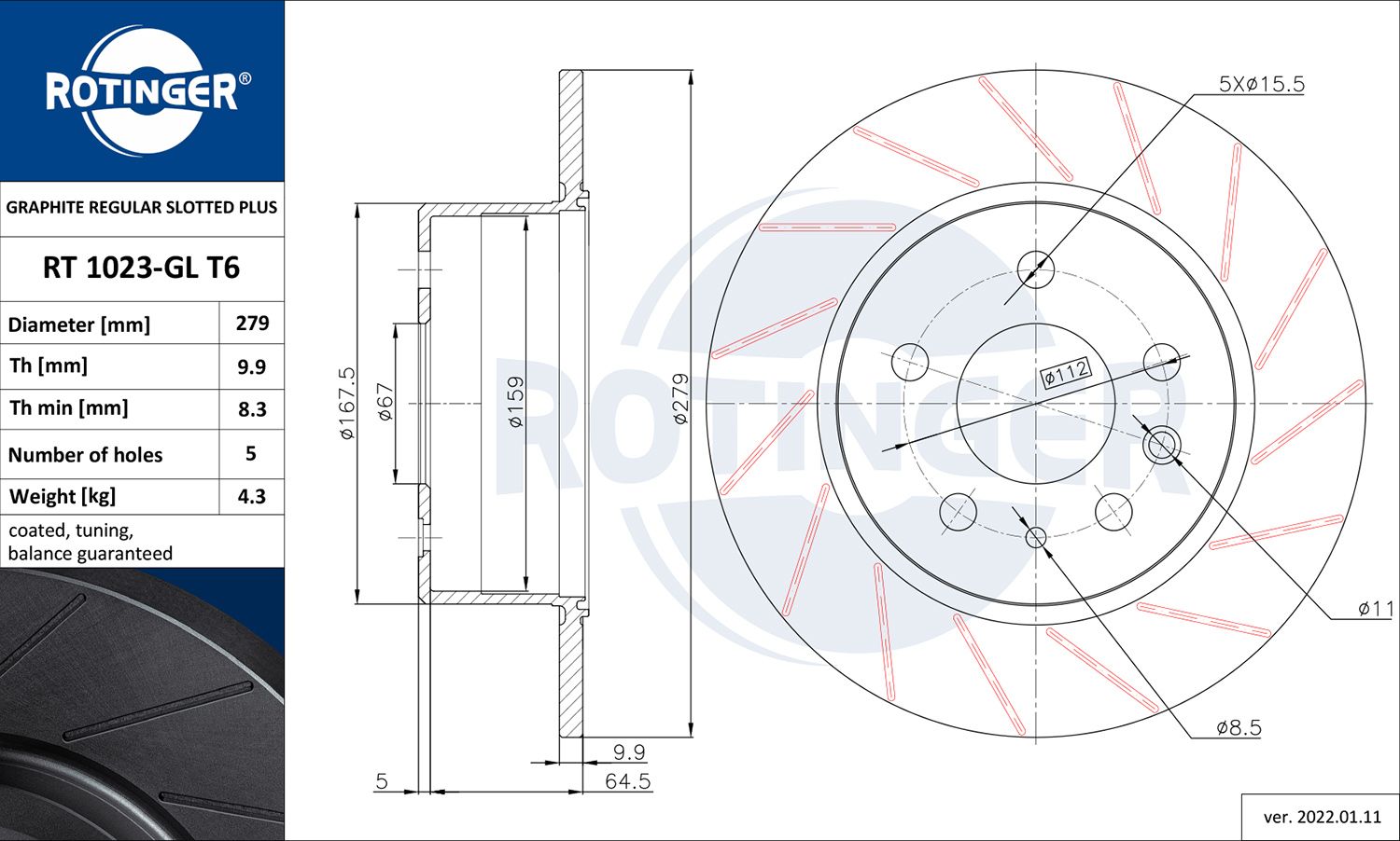 Tarcza hamulcowa ROTINGER RT 1023-GL T6