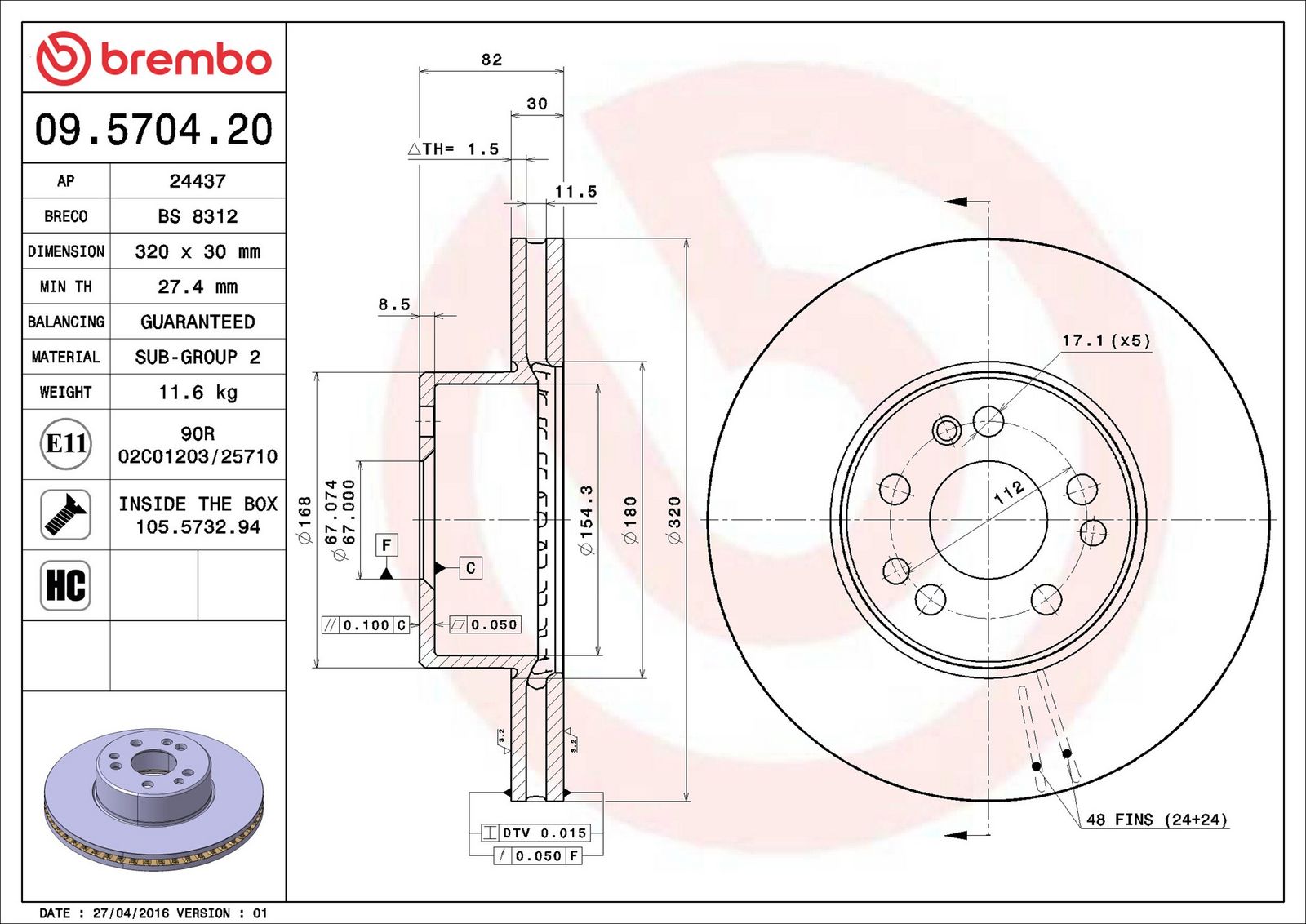 Levně Brzdový kotouč BREMBO 09.5704.20