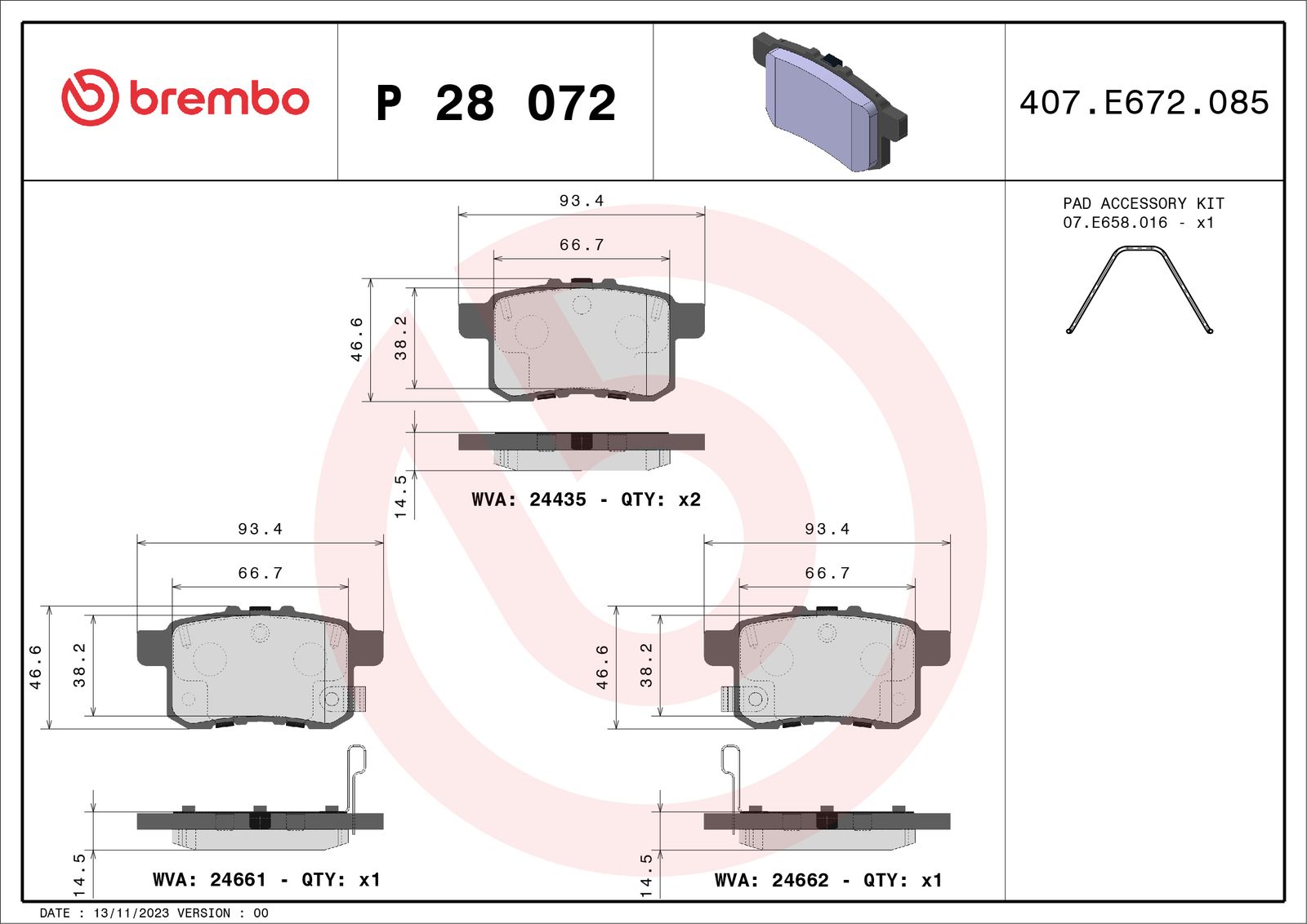 Sada brzdových platničiek kotúčovej brzdy BREMBO P 28 072