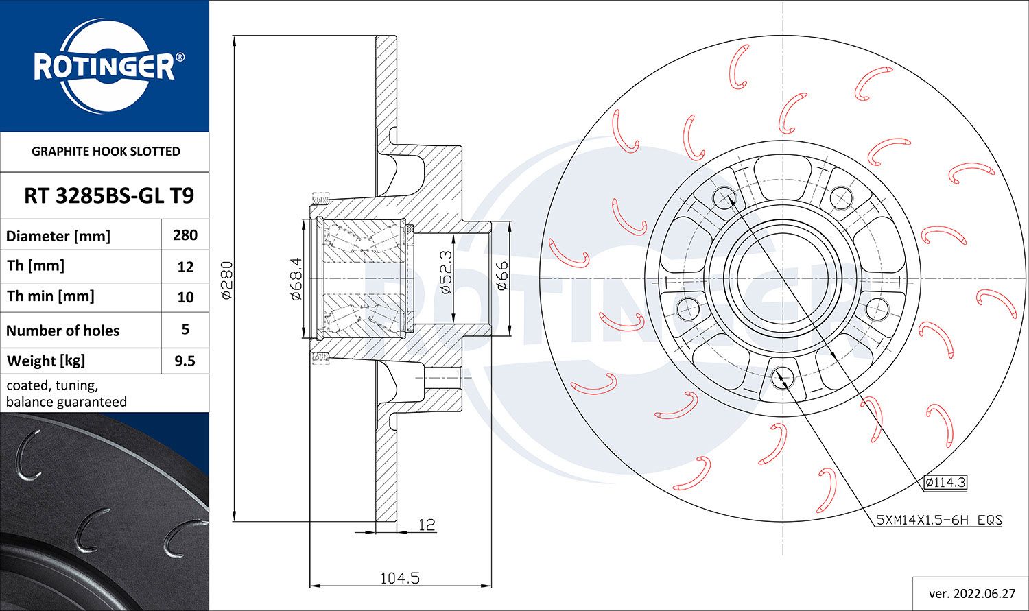 Tarcza hamulcowa ROTINGER RT 3285BS-GL T9