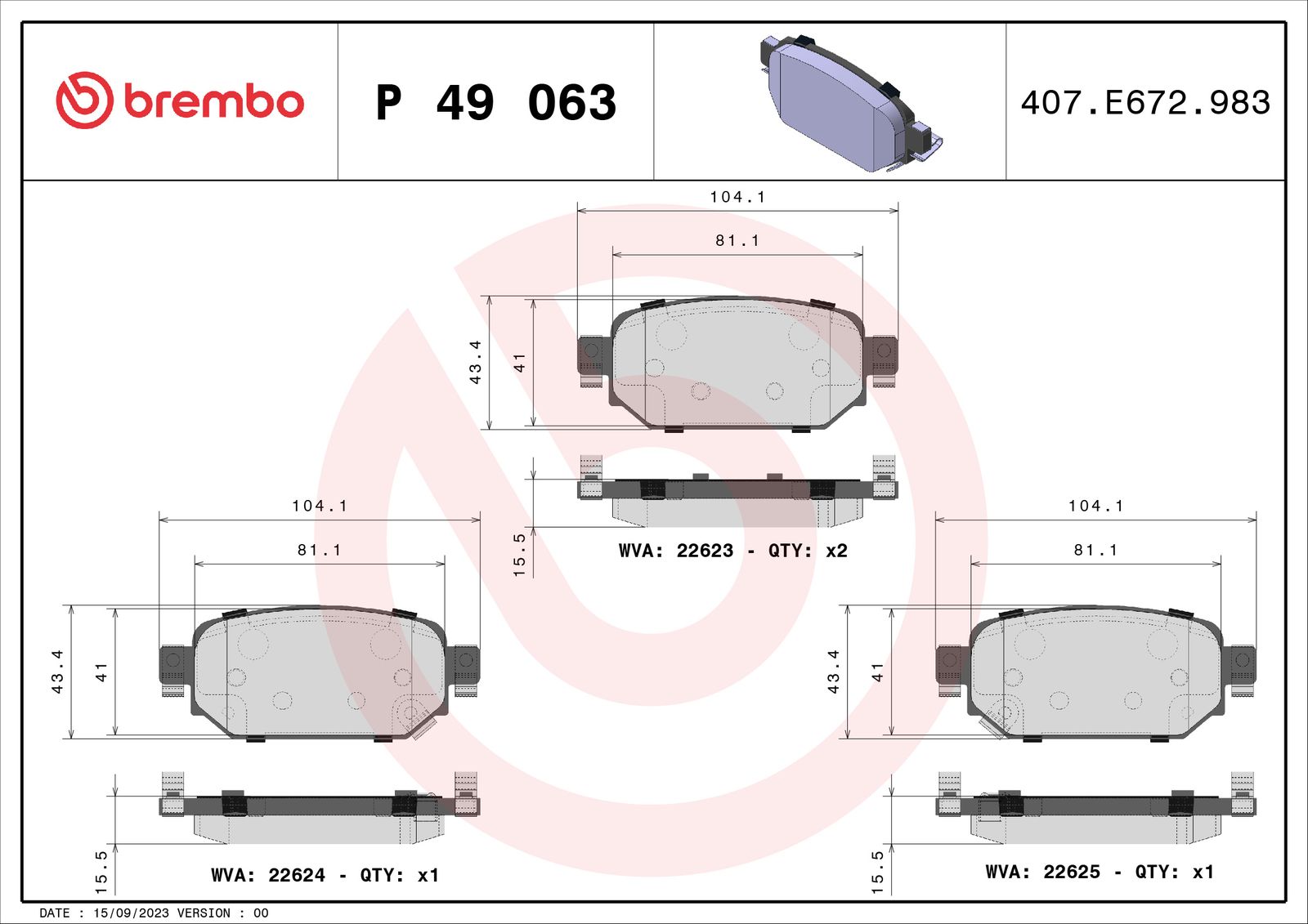 Sada brzdových platničiek kotúčovej brzdy BREMBO P 49 063