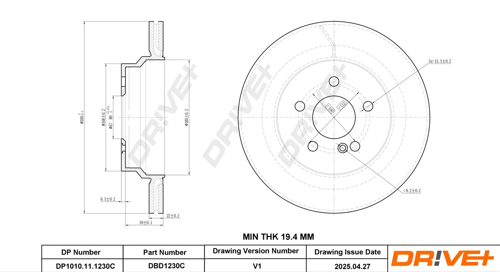 Tarcza hamulcowa DR!VE+ DBD1230C