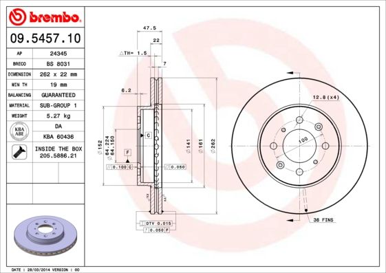 Tarcza hamulcowa BREMBO 09.5457.10
