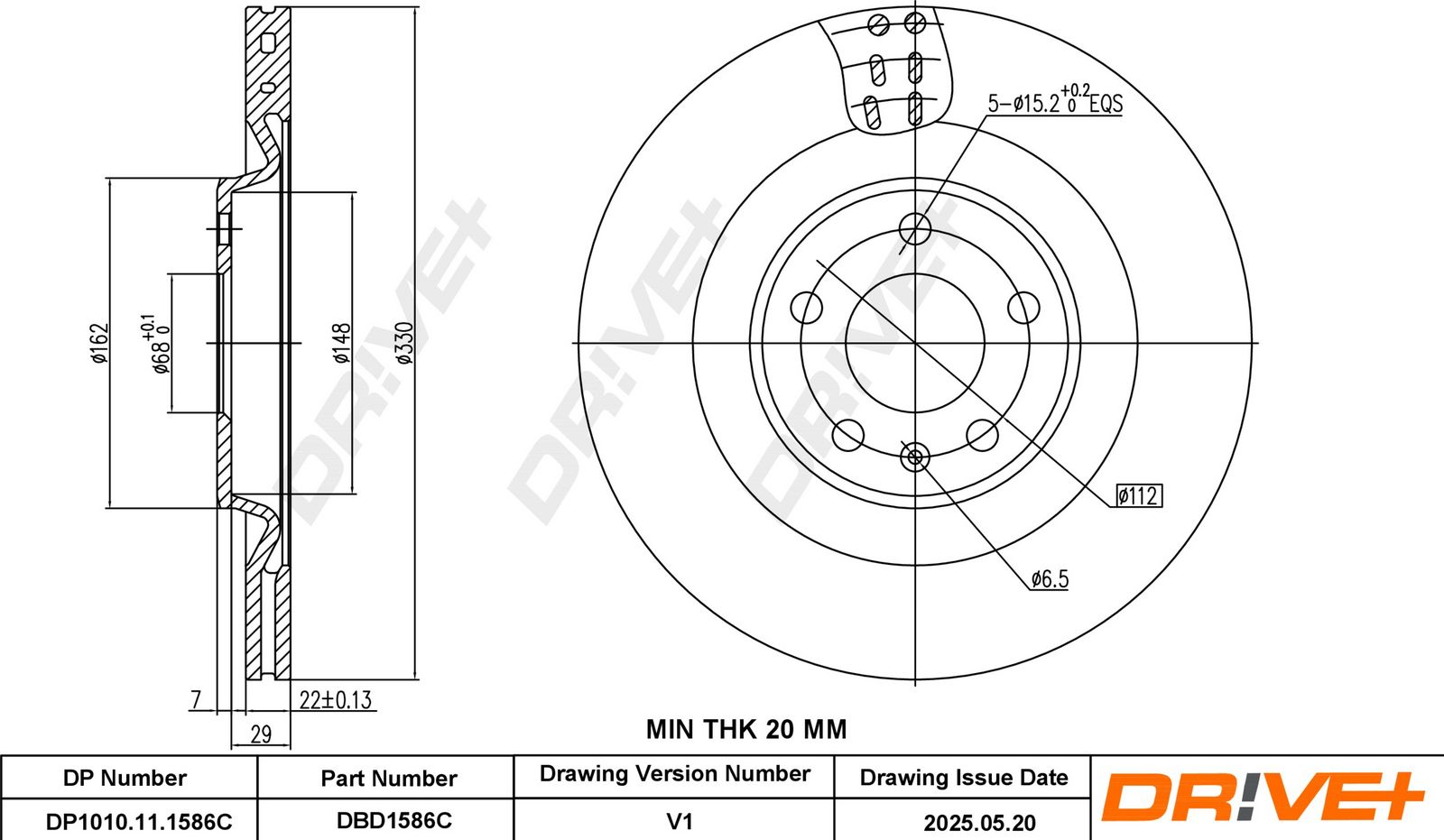 Tarcza hamulcowa DR!VE+ DBD1586C