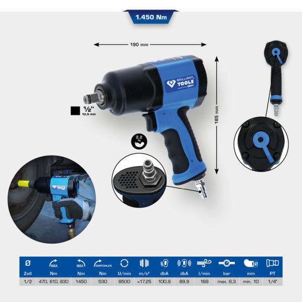 Mașină de înșurubat cu percuție (aer comprimat) BRILLIANT TOOLS BT160100