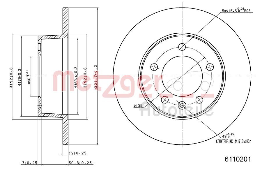 Tarcza hamulcowa METZGER AUTOTEILE 6110201