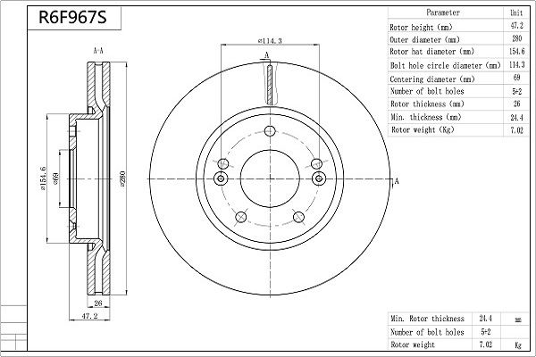 Tarcza hamulcowa AISIN R6F967S