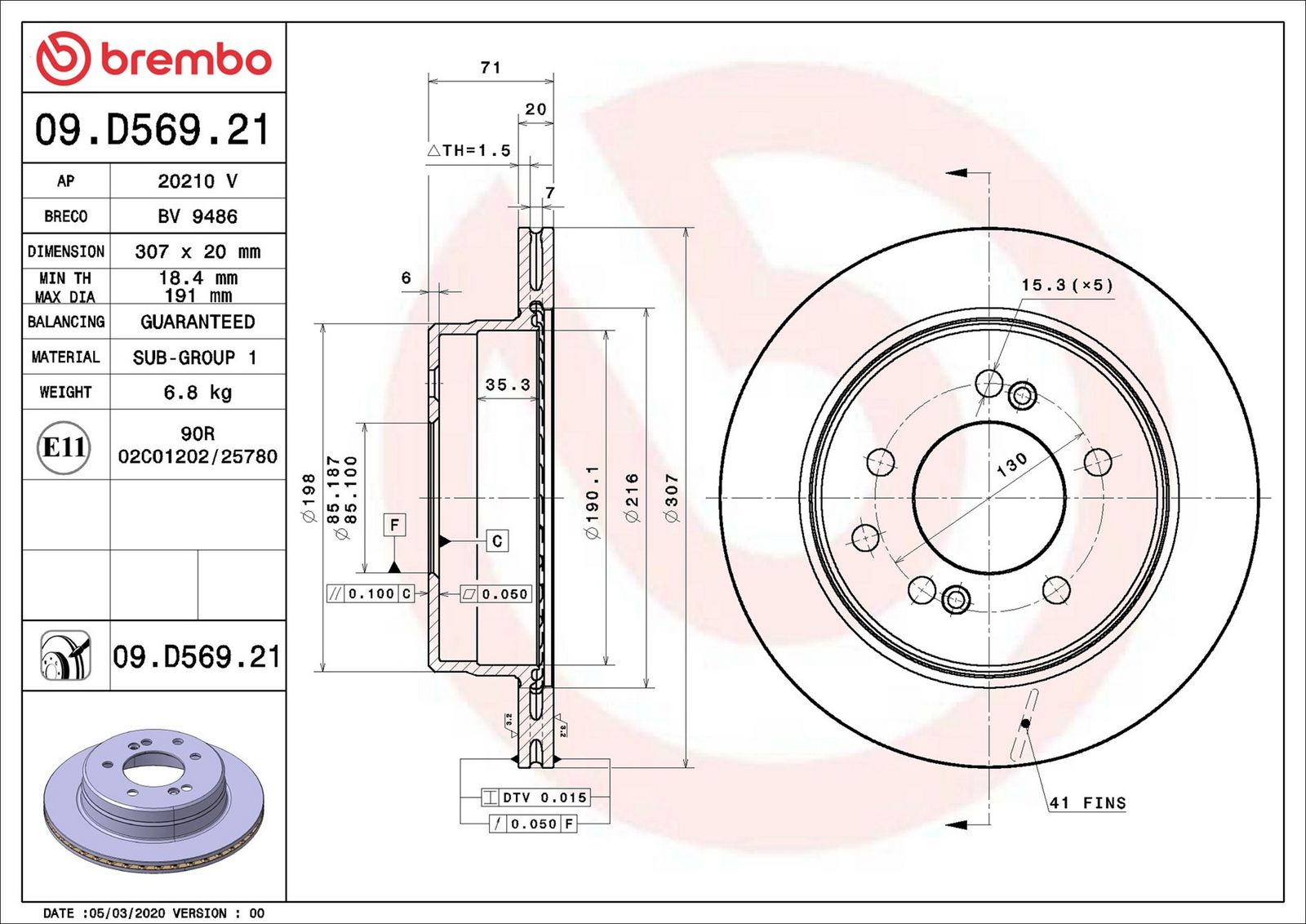 Levně Brzdový kotouč BREMBO 09.D569.21
