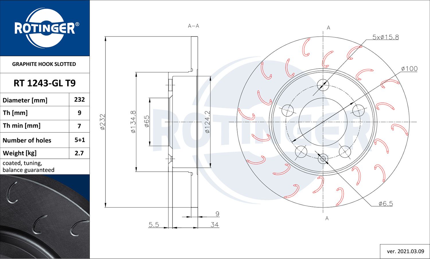 Tarcza hamulcowa ROTINGER RT 1243-GL T9
