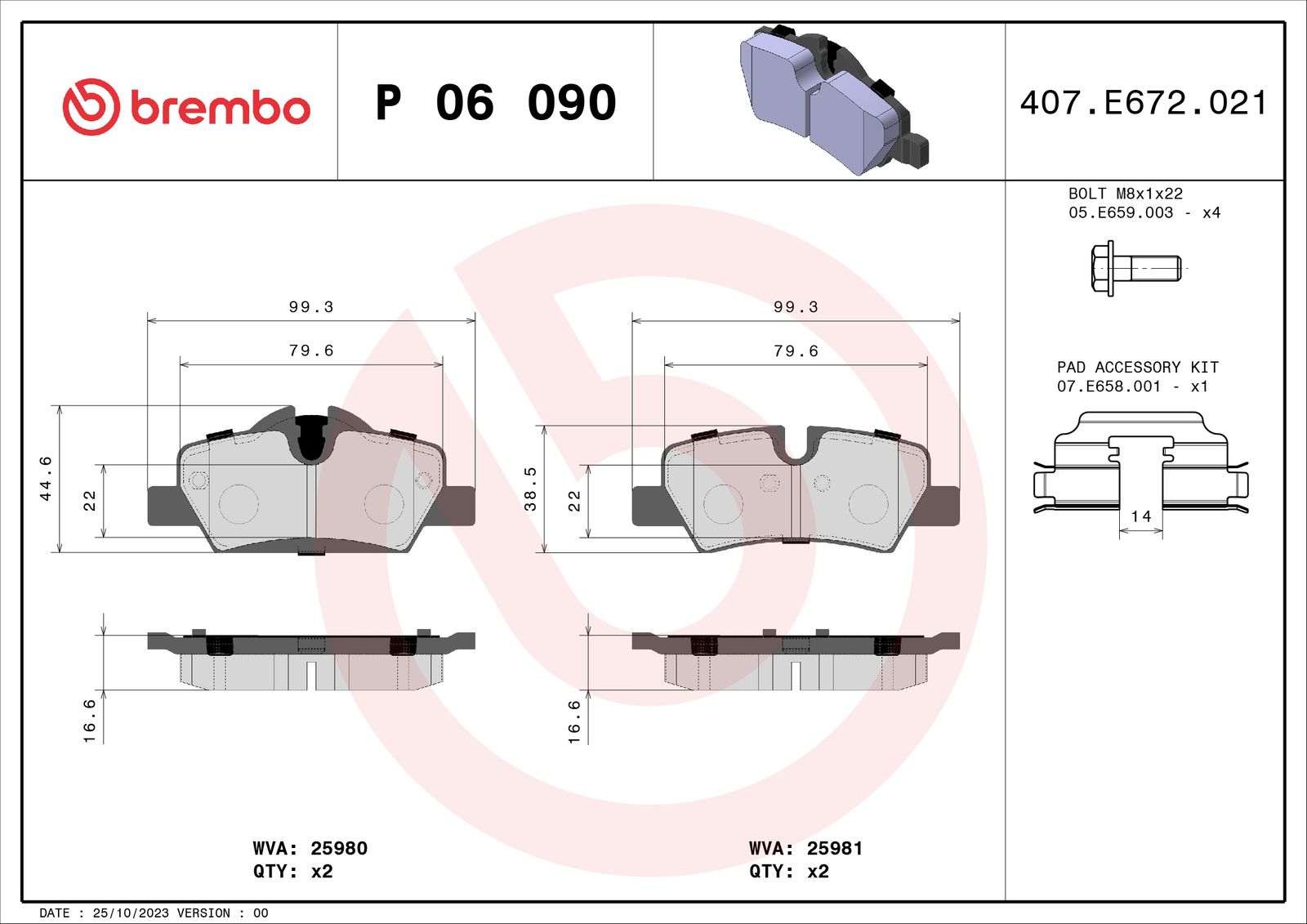 Sada brzdových platničiek kotúčovej brzdy BREMBO P 06 090