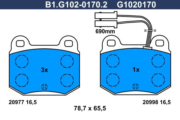 Zestaw klocków hamulcowych, hamulce tarczowe GALFER B1.G102-0170.2